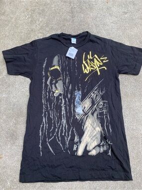 Lil Wayne Metallic Gold Foil Rap Graphic Tee T-Shirt Black Small NWT Y2K